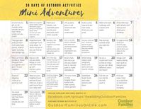 30-Day Mini Outdoor Adventure Activity Calendar - FREE Printable!