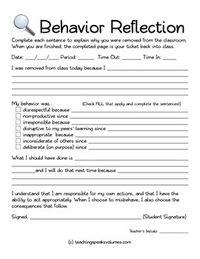 Student Behavior Reflection Form