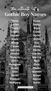 Searching for edgy and unusual baby boy names? Check out our list of 55 gothic names for boys. Our gothic boy name list features unique boy names, vintage boy names, and classic Victorian baby boy names. Tap for the full list of boy name aesthetic, unique boy names, and unusual baby names.