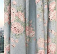 "Make Your Place Preciously With Modern Vintage Light peach Baby Pink Floral Pattern Curtain Light Grey Blue Background Drapery Panel for Living Room and Bedroom. Beautiful patterned curtain made from Washing Linen and Cotton Blended Fabric. Enhance the look of your room decor by dressing your windows in this fabric and design. Colorful curtains for bedrooms filled with fun. The Title \"VINTAGE\" refers to a MODERN VINTAGE LOOK, which means that vintage mood patterns stand out and give a natural