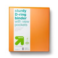 1" 3 Ring Binder Clear View Orange - up&up™: D Rings, 220 Sheet Capacity, Internal Pockets, Cardboard & Polypropylene