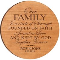 Personalized Family Established Year Lazy Susan . Engraved with Family Name and Date Established Honor the tradition of family with our exclusive lazy susans from 3 different color options to accent your home decor. Great gift idea for anniversary, wedding or housewarming gift. td {border: 1px solid #ccc;}br {mso-data-placement:same-cell;} Made in USA and Designed exclusively by ©️ 2019 LifeSong Milestones Personalized OUR FAMILY IS A CIRCLE OF STRENGTH FOUNDED ON FAITH JOINED IN LOVE AND KEPT B