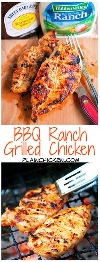 BBQ Ranch Grilled Chicken - only 3 ingredients (including the chicken) - super simple marinade that packs a ton of great flavor! Quick, easy and delicious - my three favorite things!