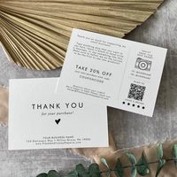 This chic typography small business thank you order enclosure card makes the perfect packaging insert for a small business owner. The simple design features classic minimalist black and white typography with a rustic boho feel. Customizable in any color. The card includes a thank you for your order message, a discount code, customer service info, snap tag and share on social media, and a QR code to leave a review.