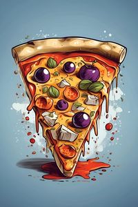 An illustration of a slice of pizza, t-shirt design, cartoon,