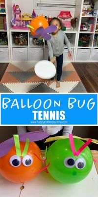 Balloon bug tennis is a fun twist for Spring on the classic balloon tennis game. It is also one of the greatest way to get your kids active while indoors. #indooractivity #grossmotor #preschooler #kidsactivity