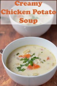 Healthy creamy chicken potato soup is a simple and delicious low fat hearty soup. This filling winter warmer is great for a cold winters day! #neilshealthymeals #healthycreamychickenpotatosoup #creamychickensoup #chickenpotatosoup