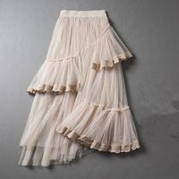 Beige Black White Irregular Lace Multi – Layer Net Waist Skirt