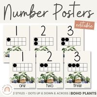 These stunning Editable Boho Plants Ten Frame Number Posters come in 2 ten frame styles to suit your classroom needs. Designed using minimalist, neutral tones and rustic boho plant imagery, this range will bring your classroom to life whilst adding a calm and homey feel, making it perfect for all grade levels and seasons! Save  and grab this resource in my best selling BOHO PLANTS Classroom Decor Bundle here https://etsy.com/listing/1228586610/boho-plants-classroom-decor-bundle WHAT'S INCLUDED: