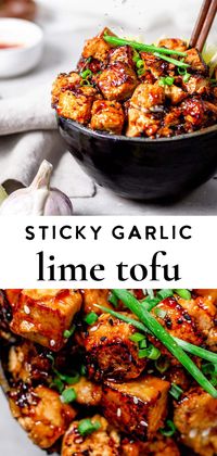 If you're in the mood for an easy weeknight dinner, this sticky panfried garlic lime tofu is for you! This tofu is marinated to perfection, panfried, and then coated in a thick, sticky, sweet yet savory, garlic lime sauce.