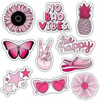 These stickers from Big Moods are the perfect aesthetic for anyone who loves pink. Our stickers are waterproof and weather resistant, making them great for indoor and outdoor uses. Decorate water bottles, laptops, phone cases, coolers, suitcases, planners, bikes, skateboards, kayaks, and more. Big Moods provides high quality vinyl stickers made to spread happiness. Express yourself with sticker art that is made for every big mood! This sticker 10 pack is perfect for "VSCO Girls" or anyone who en