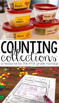 Do your K-2 students struggle with counting or understanding base ten? Counting collections is the perfect solution! This resource will help you get organized, set up, label and prepare for counting collections all year!  Plus a recording sheet for Kinder