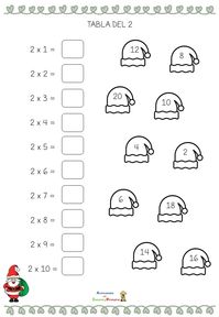 Fichas navideñas para repasar las tablas de multiplicar