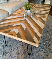 Coastal Herringbone Wood Coffee Table Rustic Table Geometric - Etsy