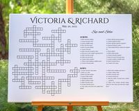 "Hi there. Thank you for coming across! If you're looking for a unique and memorable wedding favor that your guests will love, then the Custom Crossword Puzzle is the perfect choice.  This wedding crossword puzzle is an excellent choice for a one-of-a-kind and memorable wedding favor that your guests will appreciate. With its lovely design and personalized touch, this puzzle is certain to make your wedding reception one to remember. This one-of-a-kind and entertaining wedding favor will be a hit with your guests and will help you create memories that will last a lifetime.👰 A giant crossword puzzle is an excellent way to add some fun and games to your wedding reception. Guests of all ages will enjoy the puzzle's challenge, and the end result will be a lovely keepsake that you can display i