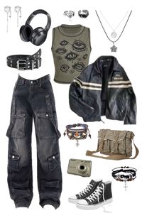 y2k, grunge, fashion board idea, baggy pants, shoulder bag, digital camera, headphones, converse, accessories, aesthetic pretty outfits, cool fits, outfit ideas, everyday streetwear, sponsored |  BUY ON AMAZON NOW 🤍  1. TOP: https://amzn.to/3QtWHBc | 2. PANTS: https://amzn.to/49ZVZCM |  4. SHOES: https://amzn.to/4bqlmyP | 5. BELT: https://amzn.to/4bpwyvE | 6. BRACELETS: https://amzn.to/3Uq8dyI | 7. NECKLACE: https://amzn.to/3woEPAX 8. HEADPHONES: https://amzn.to/3JHv1VT 9. BAG: https://amzn.to/3JMgBUl