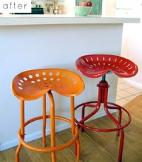 DIY-Old tractor seats into bar stools. Neat idea.