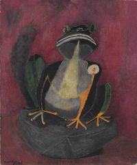 Rufino Tamayo, 1899-1991. THE FROG, 1946, oil and sand on canvas, 60.32 X 50.8 cm