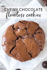 Chewy Chocolate Flourless Cookies!  Easy one bowl recipe for 6 fudgy cookies with crinkled tops and decadent chocolate flavor. ButterandBliss.net | #flourlesscookies #browniecookies #easybakingrecipes