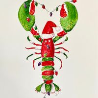 Hand painted lobster watercolor prints on blank folding cards with matching envelopes. Great for a last minute note, to have on hand or to combine into a gift pack. These Christmas lobsters can be printed with a message inside, or blank. Please order early.