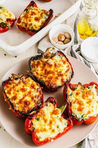 Spinach and ricotta stuffed peppers are a great side dish or main dish for those watching their carbs! The creamy filling is exceptional!