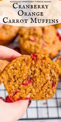 These healthy cranberry orange carrot muffins just taste like the holidays! Loaded with whole grains, tang from fresh cranberries, and naturally sweetened. #veggieloaded