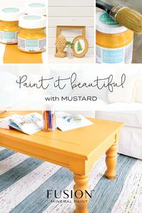 Mustard. Warm and golden, this muddy yellow adds depth and personality to any piece. One pint of Mustard Fusion™ Mineral Paint (HEX code #c6a34f) covers approximately 75 sq. feet. Typically, this will cover a medium to large dresser, a chair and a picture frame. For best results when painting furniture, we suggest using a Staalmeester® brush or any other high quality synthetic brush. To learn more about what you can paint with Fusion Mineral Paint click here: What Can I Paint with Fusion Mineral