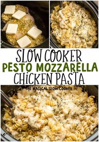 Slow Cooker Pesto Mozzarella Pasta - The Magical Slow Cooker #crockpot #slowcooker #crockpotrecipes #slowcookerrecipes