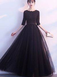 Charming Black Tulle Long Party Dress, Lace Applique Prom Dress – BeMyBridesmaid