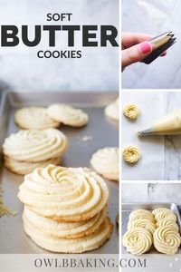 These Soft Butter Cookies are delicate, tender and are melt in your mouth buttery! These cookies have a classic swirl design that is impressive and so easy to make at home! The best, basic butter cookie recipe.