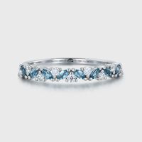 14k White Gold London Blue Topaz and Moissanite Half Eternity Wedding Band