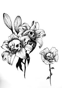 black and white. tattoo sketch idea skull and flower drawing