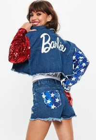 Is it crazy that I want this sooo bad?! Barbie x Missguided Blue American Flag Sequin Denim Jacket #affiliate #USA #American