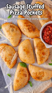 Indulge in these delicious sausage stuffed pizza pockets, an easy homemade treat that combines flavors of sweet Italian sausage with gooey cheese. Perfect as a quick snack or appetizer, this recipe is sure to please everyone!