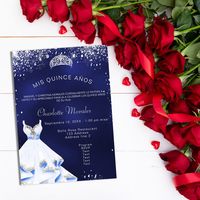 Quinceanera navy blue silver dress tiara luxury invitation