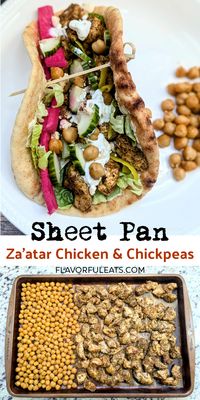 Sheet Pan Za’atar Chicken & Chickpeas is an easy, versatile, one-pan recipe featuring za’atar-marinated chicken and roasted chickpeas.  Perfect for any night of the week, it’s great for wraps, salads, rice bowls, and more!