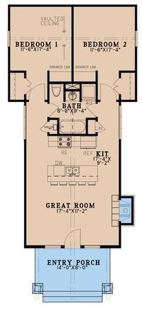 Craftsman Style House Plan - 2 Beds 1 Baths 921 Sq/Ft Plan #923-222 - Houseplans.com