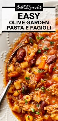 This pasta e fagioli recipe is even better than at Olive Garden! This rustic soup has beans, ground beef, and pasta simmered in a gorgeous broth.