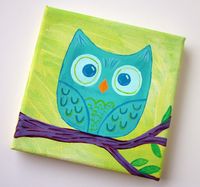 Cute owl canvas paint idea for wall decor. Owl on a branch. Canvas painting. Wall art. #owlcanvaspainting