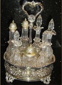 Antique Stunning England Victorian Silver Mounted Crystal Cruet Set 8 Pieces.