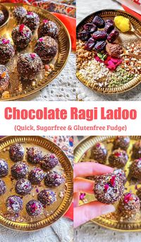 Chocolate Ragi Ladoo with Dates - Sugarfree & Glutenfree Indian Sweets #ragiladoo #sugarfreeladoo #chocolateragi #diwalisweets