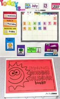 Morning work for Special ed. Interactive, differentiated morning calendar binder, calendar bulletin board set up, and calendar mat for Autism and special education. Includes months, days of the week, weather, seasons, student personal info, basics, and more! Great addition to any morning meeting, circle time, calendar time, or morning group! Blog post at Mrs. D's Corner.