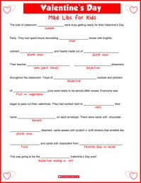 Your child will fall in love with parts of speech while filling in this Valentine’s Day mad libs printable.