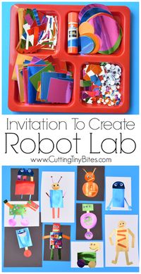 Invitation To Create: Robot Lab. Open ended creative paper craft for kids. Great for color and shape recognition & fine motor development. Perfect for preschoolers, kindergartners, and elementary students.