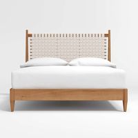 Rio White Leather and Wood Queen Bed Frame + Reviews | Crate & Barrel