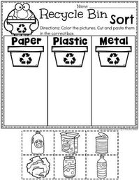 Earth Day Worksheets - Recycle Bin Sorting #planningplaytime #preschool #preschoolworksheets #earthday #earthdayactivities