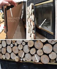 Faux Stacked Log Fireplace Screen - Want the look of neatly stacked wood logs in a fireplace? It's easy! Make a faux stacked log fireplace screen. Using plywoo...