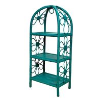 Vintage Boho Turquoise Wicker Arched Etagere Plant Stand Shelf | Chairish