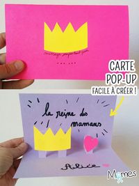 Réalisez très facilement une carte fête des mères en Pop-up qui fera un effet complètement WAHOU ! Une version couronne pour la reine des mamans, mais facilement déclinable en fleurs, coeur, ballon etc... Avec notre bricolage, vous verrez que la technique du pop-up est tout à fait accessible aux enfants !