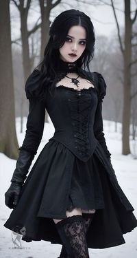 If you're aiming to impress with a traditional Gothic look, here are some key elements to consider for creating a striking and authentic outfit: **1. Victorian Elegance High-Collared Dresses: Opt for long, flowing dresses with high, ruffled collars or Victorian-inspired lace detailing. Corsets: A fitted corset can add structure and drama to your look. Choose one with intricate patterns or lace-up details.